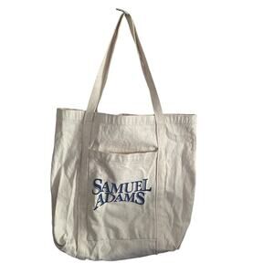 Vintage Samuel Adams Canvas Tote Bag Spellout White Blue